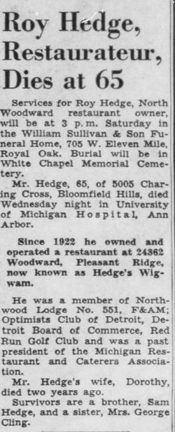 Hedges Wig Wam Restaurant - Roy Hedge Passes Away April 1955 (newer photo)